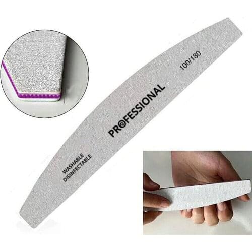 5Pcs/lot Professional Half Moon Nail Files 100/180 Buffer Double Side Gray Color Curve Banana Nail Art Care Tools