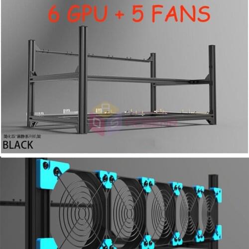6 GPU With 5 Fans Aluminum Stackable Open Air Mining Rig Case Unassembled Ethereum Rig Bitcon Computer ETH Miner Frame Kit