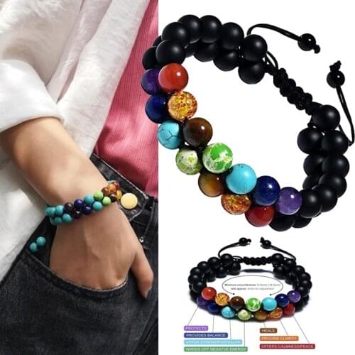 7 Chakra Natural Healing Stones Beaded Bracelet Square Emperor Volcanic Frosted Stone Yoga Energy Bracelets for Men Women