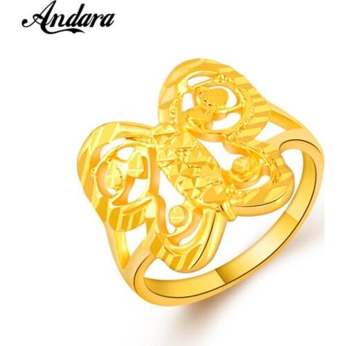 Brand New Gold Filled Hollow Butterfly Rings for Woman 24k Gold Simple Fashion Jewelry Rings Wholesale JR102