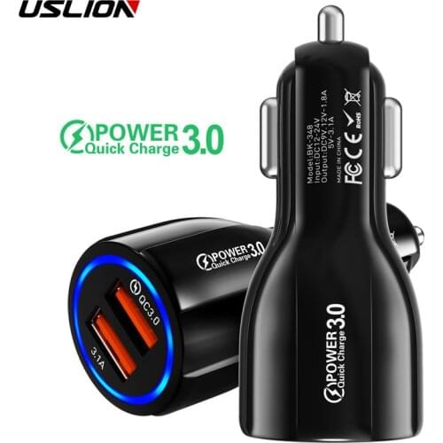 USLION Car USB Charger Quick Charge 3.0 2.0 Mobile Phone Charger 2 Port USB Fast for iPhone 7 8 X XS Samsung Tablet Car-Charger