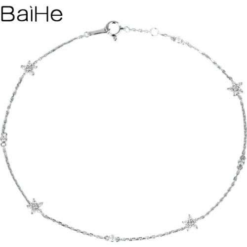 BAIHE Solid 18K White Gold 0.35ct H/SI Natural Diamonds Bracelet Women Wedding Engagement Trendy Fine Jewelry Flower браслет
