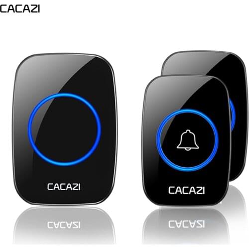 CACAZI Wireless Doorbell Waterproof led light 60 chimes 1 2 Battery Button 1 2 Receiver Home wireless Smart door bell US EU Plug