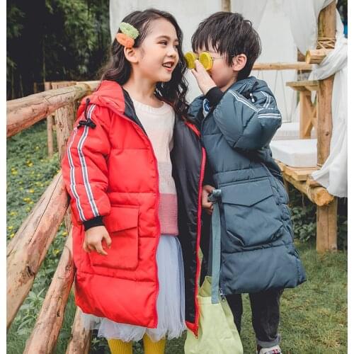 Childrens Long-Term Down Jacket Fall Winter Boys Girls Thickened Thermal Down-Filled Coat Teenager Kids Casual Outerwear B369