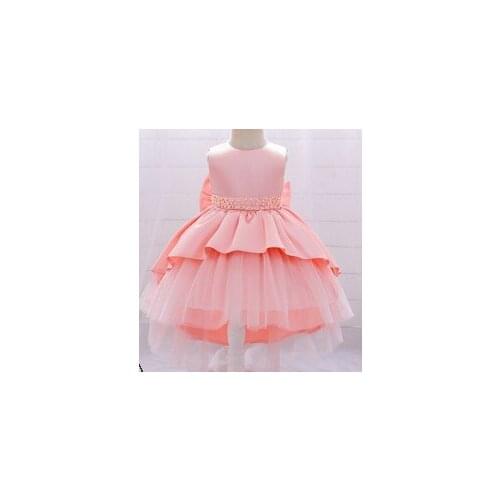 Kids Summer Princess Dance Party Dress Solid Color Sleeveless Long Tail Skirt with Pearls and Bow Decor Little Girls 1-6 Years