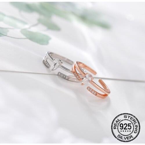 Double-layer Crystal Zircon S925 Silver Opening Rings For Women Adjustable Fashion Korean Punk Lady Index Finger Jewelry INEFFA