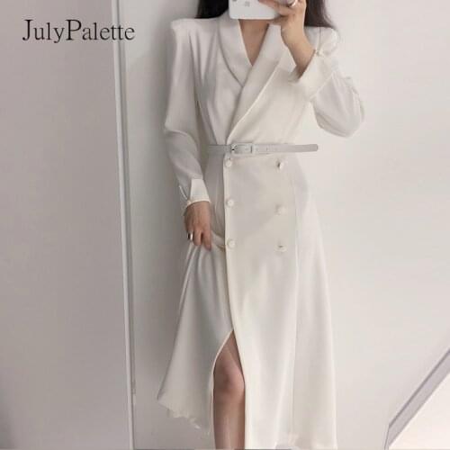 JulyPalette Elegant Double breasted Women Black Dress Ladies Office Blazer Dresses Autumn Long Sleeve Female Sashes Dress 2020