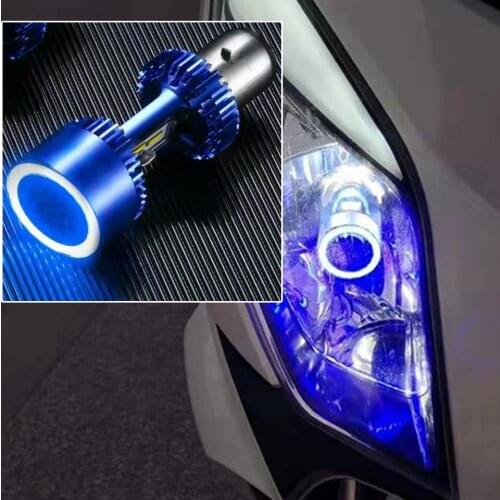 1x New High Low Beam Blue/Red Angle Eye DRL Ba20d Motorcycle Headlight EMC Lamp LED Motor HIGH Bright Auto Scooter White 12/24V