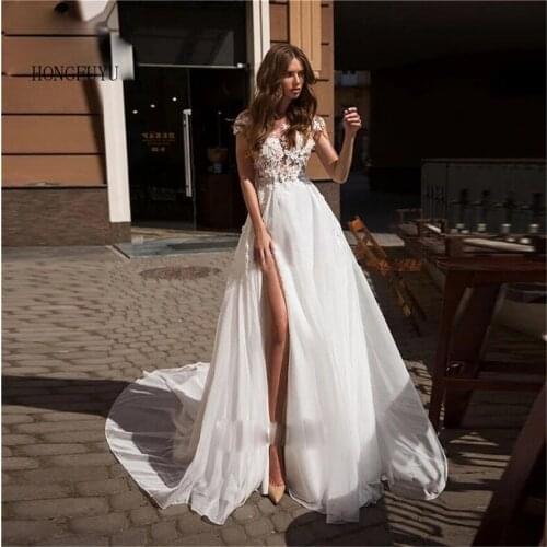 Hongfuyu Wedding Dress Sweetheart Appliques A-Line With Pearls Illusion Bride Gown 2021 свадебное платье 2021