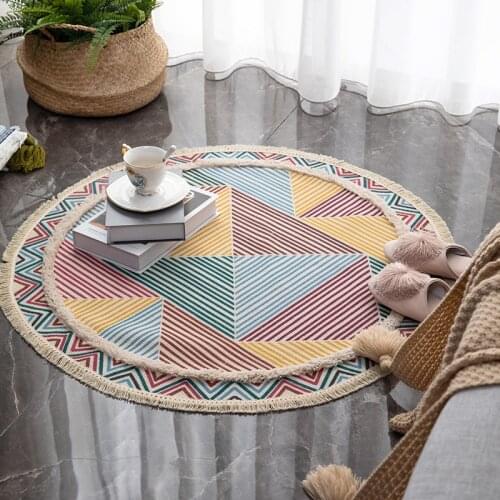Nordic Style Carpet Thicken Handmade Tufted Tassel Living Room Bedroom Door Floor Mat Round Non-slip Cushion Home Decor Carpet