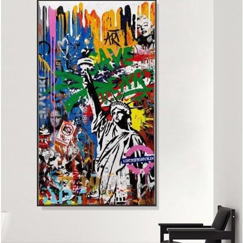 Colorful Street Graffiti Art Canvas Painting Abstract Statue of Liberty Posters Prints Wall Art Picture for Living Room Decor