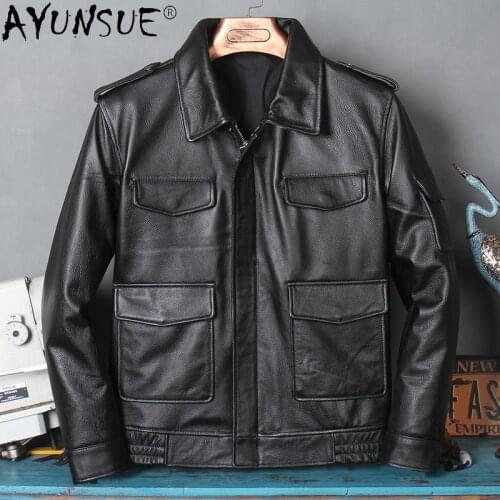AYUNSUE 2020 Genuine Leather Jacket Men Short Cowhide Coat Casual Mens Jackets and Coats Autumn Winter Clothes Chaqueta Hombre