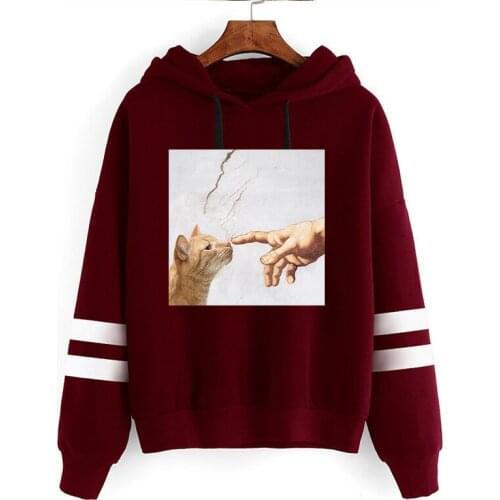 Cute Cat Print Hoodies Women Autumn Winter Long Sleeve Pullover Hoodie Loose Casual Warm Sweatshirt Oversize Hoodies Women Tops