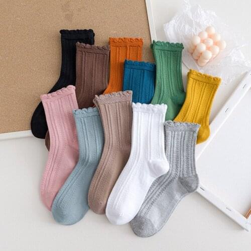 LUCKY ZONE Japanese Bubble Mouth Cute Womens Socks Lolita Long Breathable Socks Female Comfortable Solid Color Cotton Socks LBC