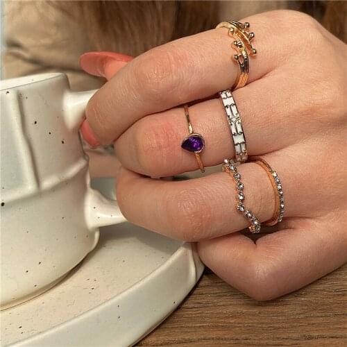 New Fashion Gold Knuckle Crystal Rings for Women Boho Vintage Finger Rings Set 2021 Female Party Jewelry Gifts