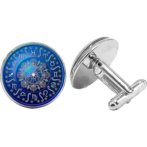 2019 New Blue 12 Constellation Badge Cufflinks Gothic Glass Convex Mens Cufflinks To Send Mens Gift Jewelry