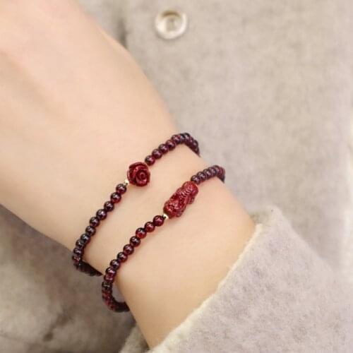 2021 New Flower/Brave Troops/Calf/Lucky Beads Cinnabar Small Natural Garnet Slim Beaded Bracelets for Women Fine Jewelry YBR531