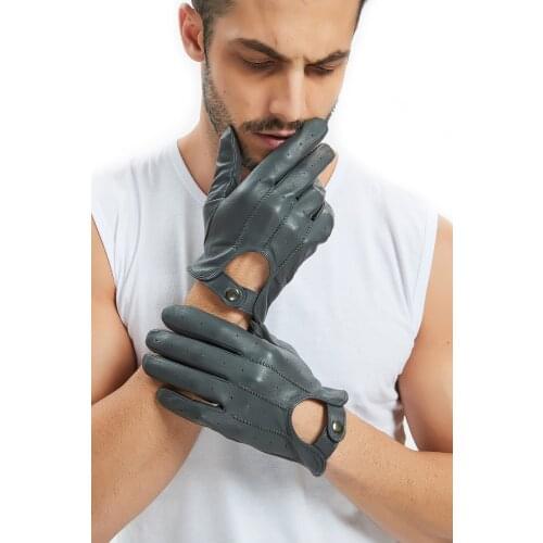 Kimobaa man whole piece of top Italy sheep leather unlined driving cool gloves black grey
