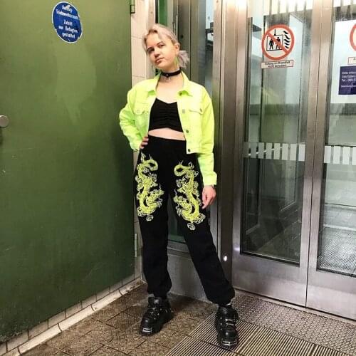 AHVIT Casual Fashion Hot Sale Women Long Pants Dargon Printed New Style Party Club Pants EHP6600W06