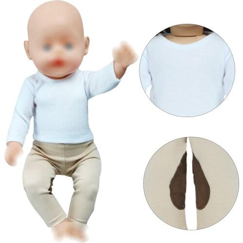 1 Set Doll Clothes Fit 18 inch 43cm Baby Doll White Long Sleeve Shirt Beige Trousers Homewear Casual Outfit Accessories Toy