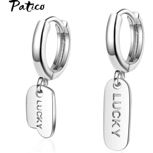 Square Shape 925 Sterling Silver English Alphabet Letter Drop Earrings Korean Ins Simple Temperament Asymmetric Short Brincos