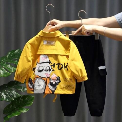 Spring Fall Handsome Panda Kids Boy Jacket+Pant Clothing Set Street Hip-Pop 2pcs /Set for Children Boys Street Dance Clothes