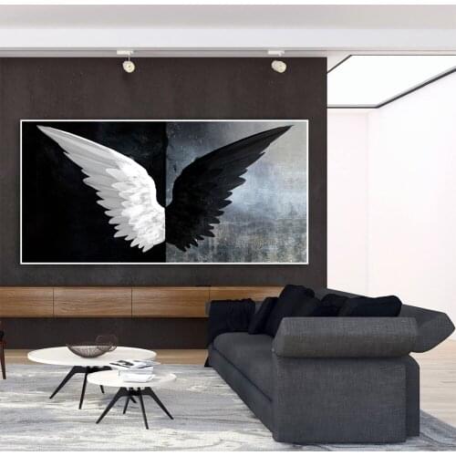 Modern black white feather angel wings canvas painting wall Art HD print poster on pictures for living room home decor no frame