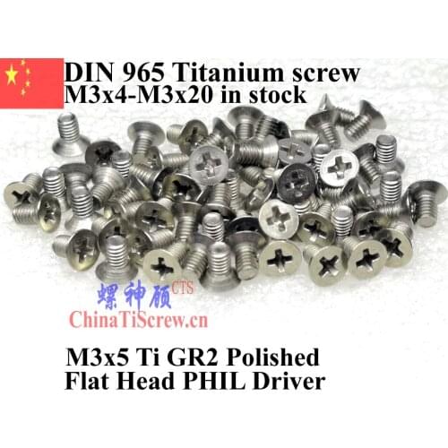 DIN 965 Titanium screws M3x4 M3x5 M3x6 M3x7 M3x8 M3x10 M3x12 M3x14 M3x16 M3x20 Flat Head PHIL driver Ti GR2 Polished