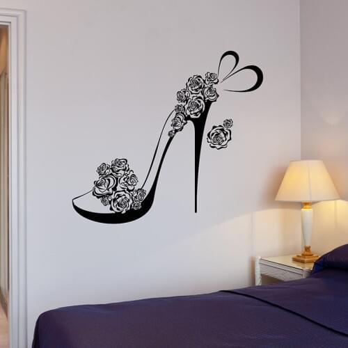 High-heeled shoes Wall Decal Shoe Flowers Beautiful fashion Wall Sticker Girls Bedroom Home Decoration Vinyl Wallpaper C087