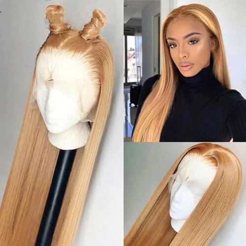 Remy Blonde Color Silky StraightTransparent Lace Front Human Hair Wig For Woman With Baby Hair Adjustable Strap Natural Hairline