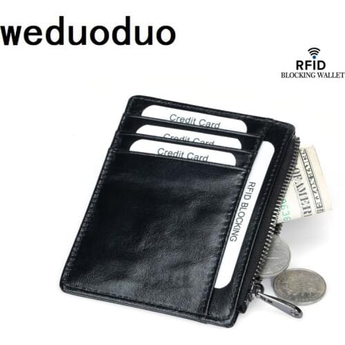 Weduoduo New Men Card Holder Genuine Leather Convenient ID Pocket Bank Credit Card Case Anti-magnetic Thin Card Wallet