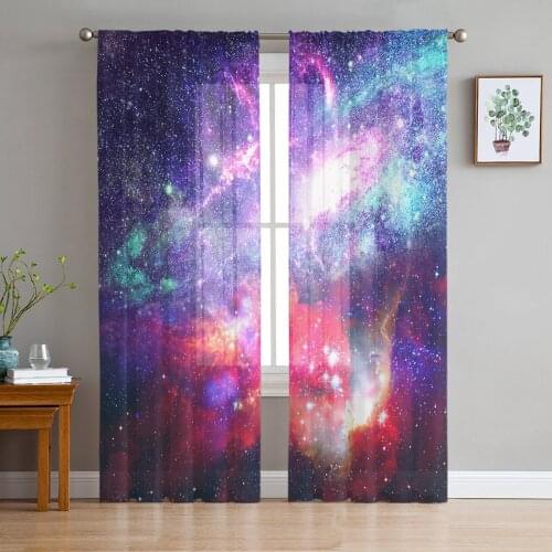 Purple Starry Sky Universe Window Curtains Bedroom Modern Drape Sheer Tulle Valances Living Room Kitchen Voile Curtain