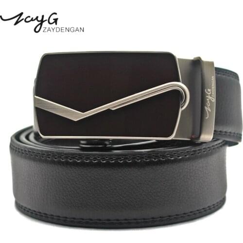 ZAYG Men Casual Belt Cow Genuine Leather Luxury Belt Men New Fashion Classice Alloy Automatic Buckle Authentic Belt Jeans Belt