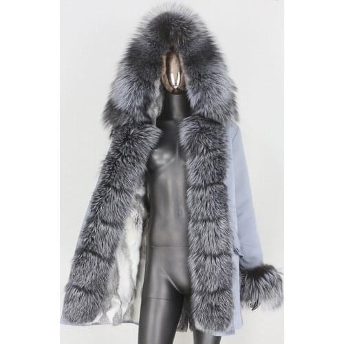 BLUENESSFAIR 2020 New Long Waterproof Parka Real Rabbit Fur Coat Natural Raccoon Fox Fur Collar Streetwear Winter Jacket Women