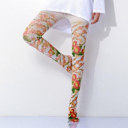 Antique Style Floral Print Women Pantyhose Free Shipping