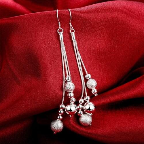 DOTEFFIL 925 Sterling Silver Matte Smooth Bead Ball Drop Earrings For Woman Wedding Engagement Fashion Party Charm Jewelry