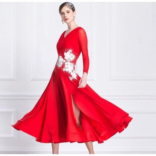 Women ballroom dress standard social dress flamenco dance costumes red Spanish Dress luminous costumes dance wear waltz dress