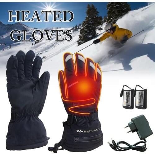 Winter Cycling Gloves Rechargeable Battery Heated Gloves Hand Warmer Full Fingers Heating Warm Ski Gloves Waterproof Mittens