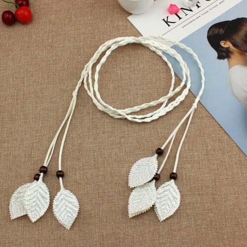 1PC 5 Colors 0.7cm Elastic Woven Rope Waist Vintage Belts Women Leaves Shaped Dress Cummerbunds Waistband for Women