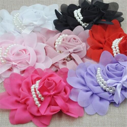 1pcs big Chiffon Rose Flower Pearls Headband-Wedding Appliques B182