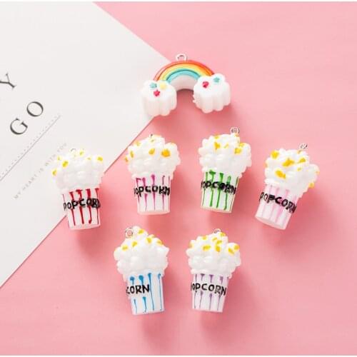 10pcs Simulation Popcorn Resin Charms DIY Fit Bracelets Jewelry Accessories Pendant Bag Trailer Keyring Stereo Design YZ394