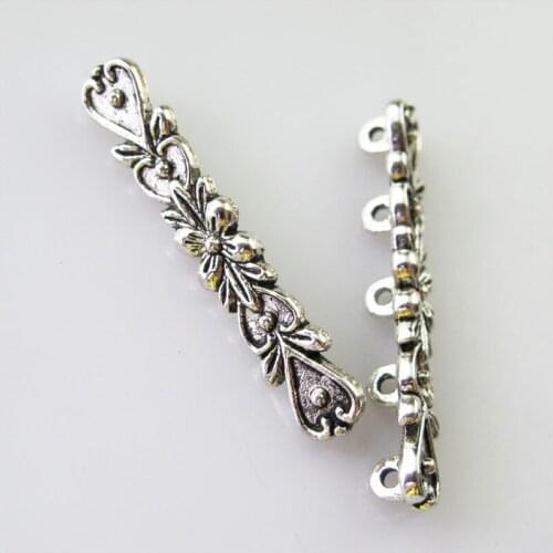 15 New Charms 5 Hole Flower Heart Spacer Bar Beads Connectors 6.5x36mm Tibetan Silver Tone