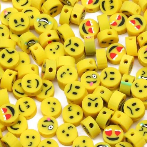 50Pcs Yellow Smiley Beads Polymer Clay Beads Soft Pottery Spacer Beads for Jewelry Making DIY Bracelet Necklace Accessorie 9mm