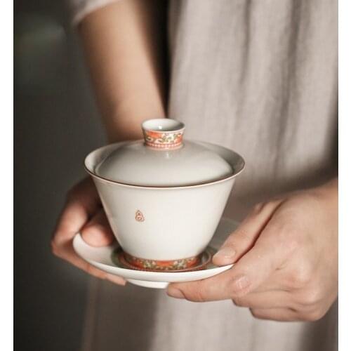 Tea Cups and Saucer Sets White Porcelain Gaiwan Chinese Kung Fu Tea Set Home Decor Creative Ceramic Handmade Drinkware