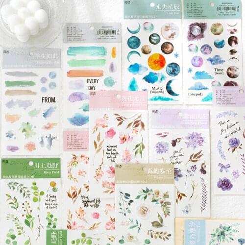 Watercolor Flowers Transfer Decorative Stickers Scrapbooking Stick Label Diary Album stationery painting Sticker Accessories