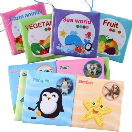 Baby Soft Cloth Book Education Early Education Enlightenment Toy Tear-resistant Cloth Book English Animal Vehicle CognitiveBooks