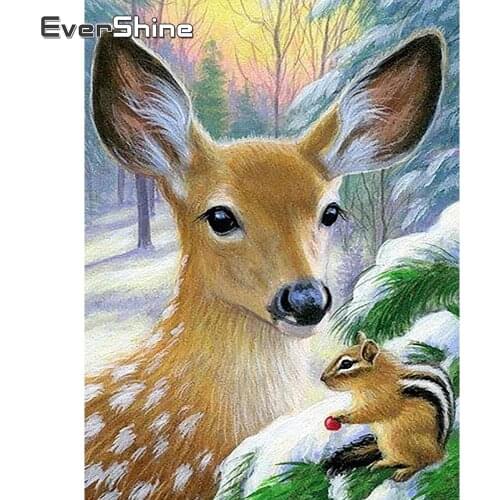EverShine DIY Diamond Painting Deer 5D Full Drill Square Diamond Embroidery Winter Mosaic Cross Stitch Animal Handmade Hobby