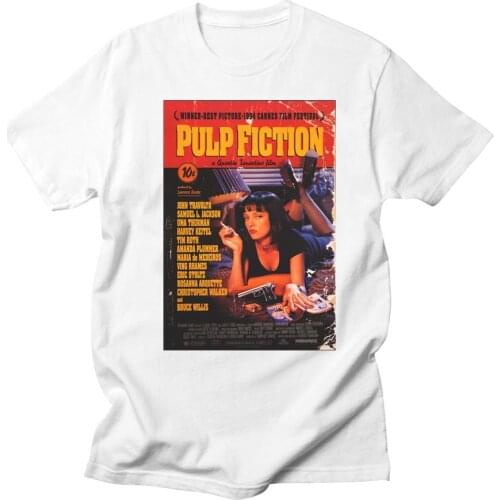 Movie Mia Wallace Pulp Fiction T Shirt Men Fashion Summer Quentin Tarantino T-shirt Hip Hop Girl Printed Top Tee White T Shirt