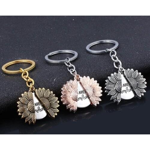 Sunflower Keychain Custom You Are My Sunshine Letter Key Chain Open Locket Sun Flower Pendant Keyring