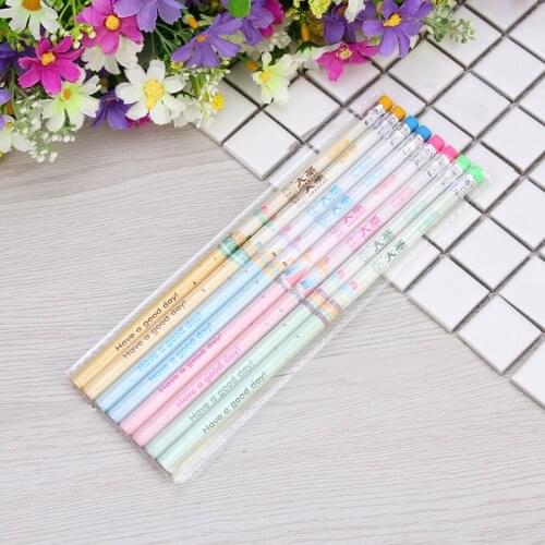 8pcs Cute Cartoon Style Standard Wood Pencil With Eraser Writing Drawing Student Stationery School Office Supply